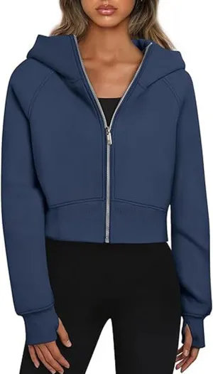 Zip Up Hoodie for Women Fleece Y2k Raglan Sleeve Cropped Sweater Solid Color Athletic Jackets 2024 Fall Tunic Tops