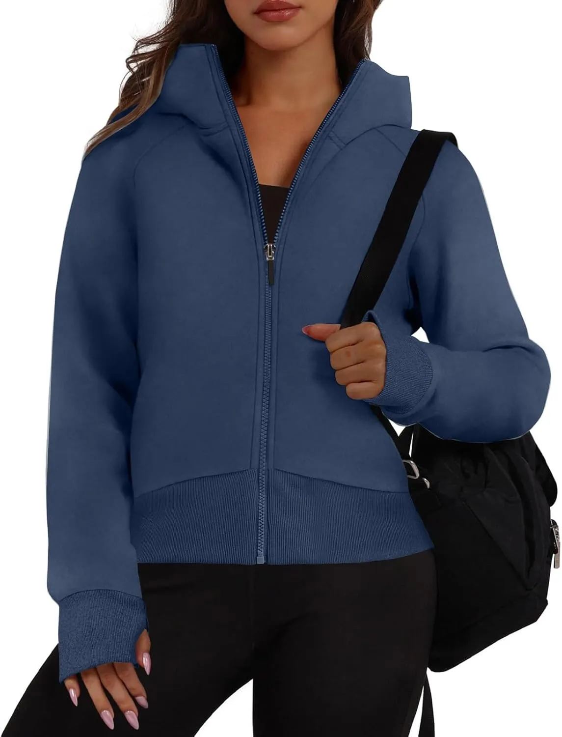 Zip Up Hoodie for Women Fleece Y2k Raglan Sleeve Cropped Sweater Solid Color Athletic Jackets 2024 Fall Tunic Tops
