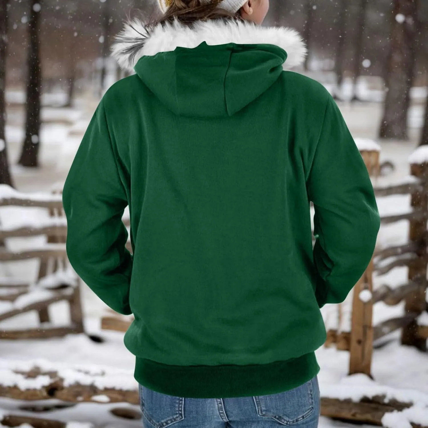 Zip Up Hoodie Women Fleece Lined Zip Up Jackets Casual Loose Drawstring Plain Hooded Sweatshirt with Pockets