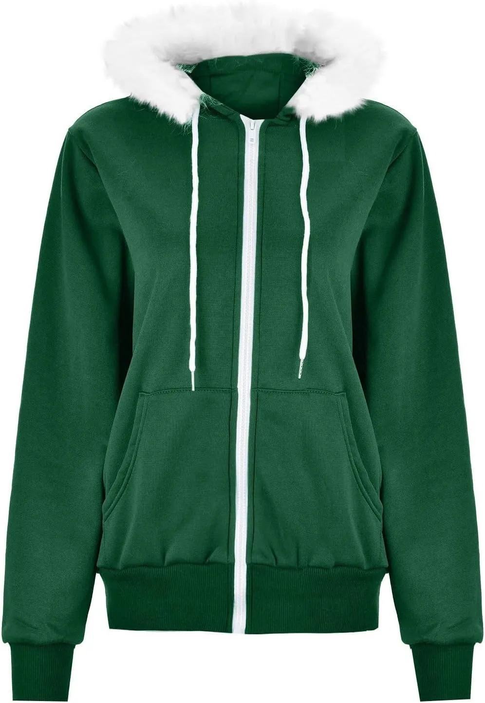 Zip Up Hoodie Women Fleece Lined Zip Up Jackets Casual Loose Drawstring Plain Hooded Sweatshirt with Pockets