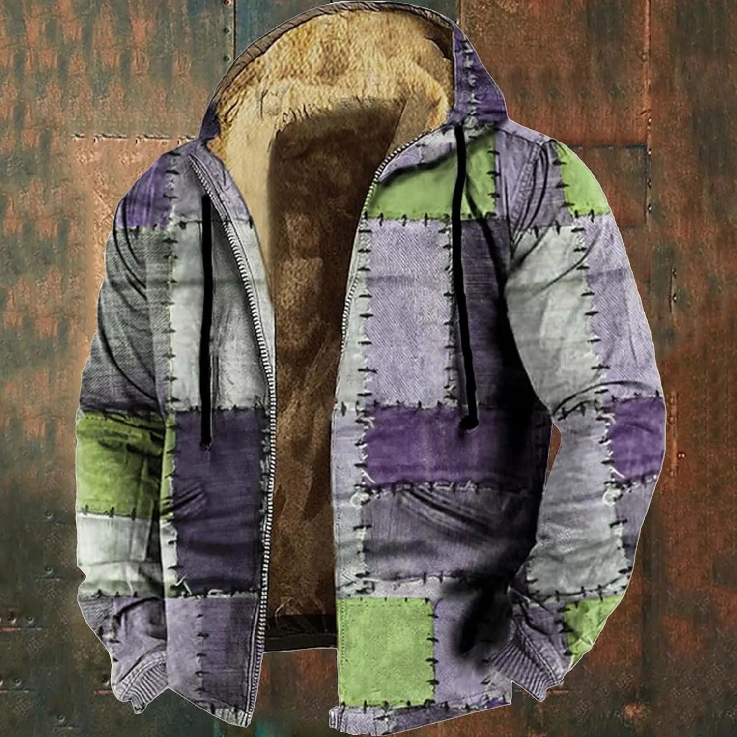 ZYXTIM Men's Fashion Hippie Fleece Jackets with Hood Heavyweight Patch Pattern Warm Winter Coat Big&Tall Hoodies Sweatshirts