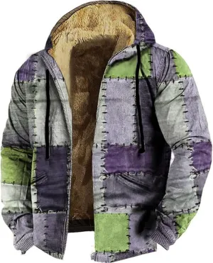 ZYXTIM Men's Fashion Hippie Fleece Jackets with Hood Heavyweight Patch Pattern Warm Winter Coat Big&Tall Hoodies Sweatshirts