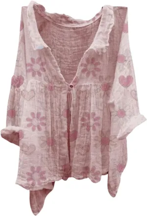 ZYXTIM Women Cotton Linen Floral Print 3/4 Sleeve Tunic Shirt Plus Size Loose Lightweight Casual V Neck Peasant Summer Tops