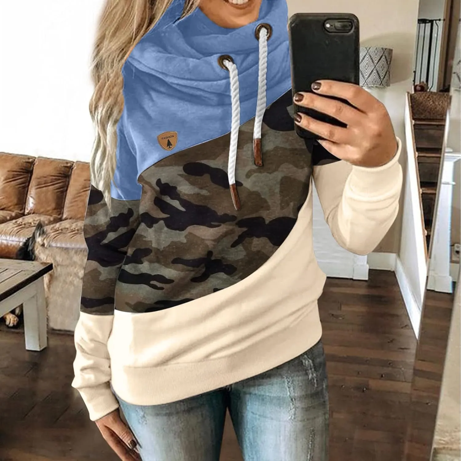 ZYXTIM Womens High Cowl Neck Hoodies, Oversize Long Sleeve Drawstring Pullover Tops Solid Casual Tunic Warm Fall Sweatshirts