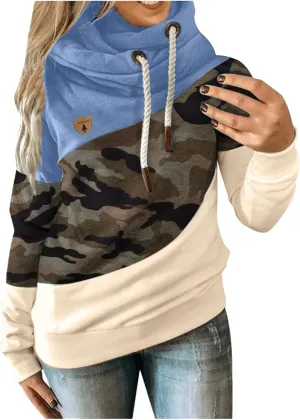 ZYXTIM Womens High Cowl Neck Hoodies, Oversize Long Sleeve Drawstring Pullover Tops Solid Casual Tunic Warm Fall Sweatshirts