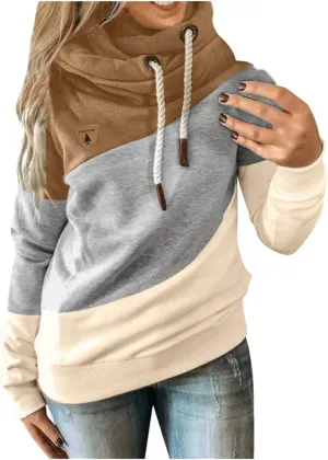 ZYXTIM Womens High Cowl Neck Hoodies, Oversize Long Sleeve Drawstring Pullover Tops Solid Casual Tunic Warm Fall Sweatshirts